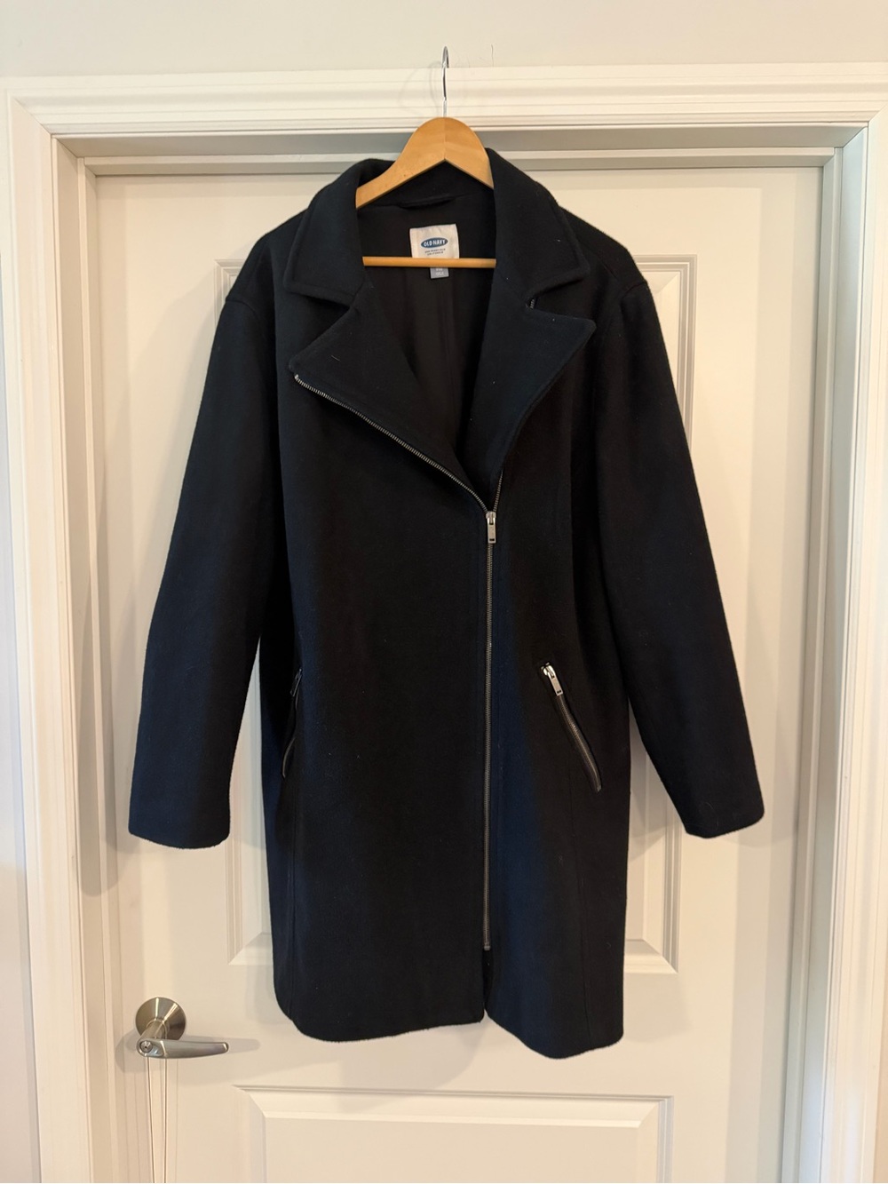 Old Navy Black Asymmetrical Zip Trench Coat